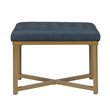 Pemberly Row Modern Metal Bench with Velvet Seat in Dark Blue Finish