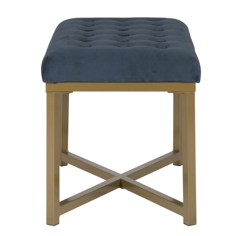 Pemberly Row Modern Metal Bench with Velvet Seat in Dark Blue Finish