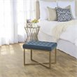 Pemberly Row Modern Metal Bench with Velvet Seat in Dark Blue Finish