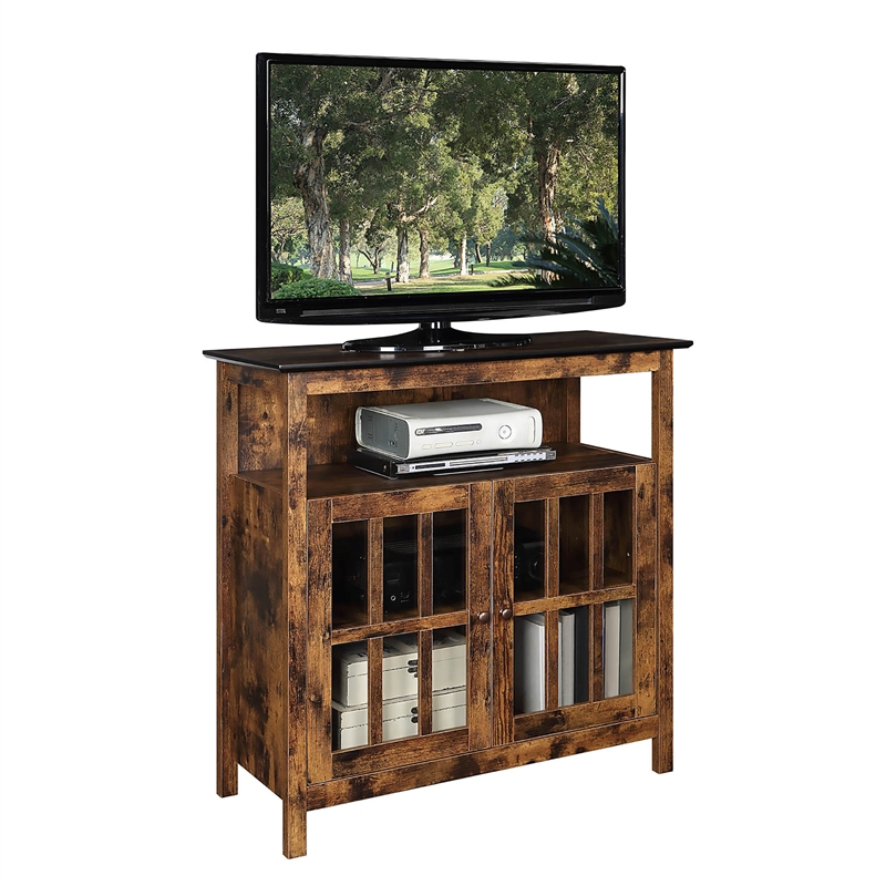 Pemberly Row TV Stand with Storage Cabinets in Brown Wood Finish