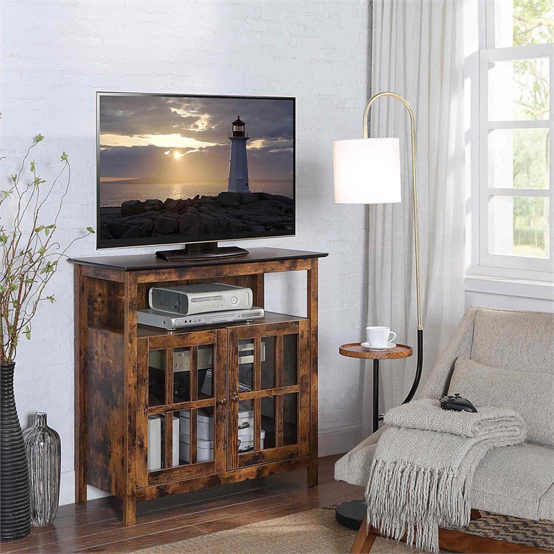 Pemberly Row TV Stand with Storage Cabinets in Brown Wood Finish
