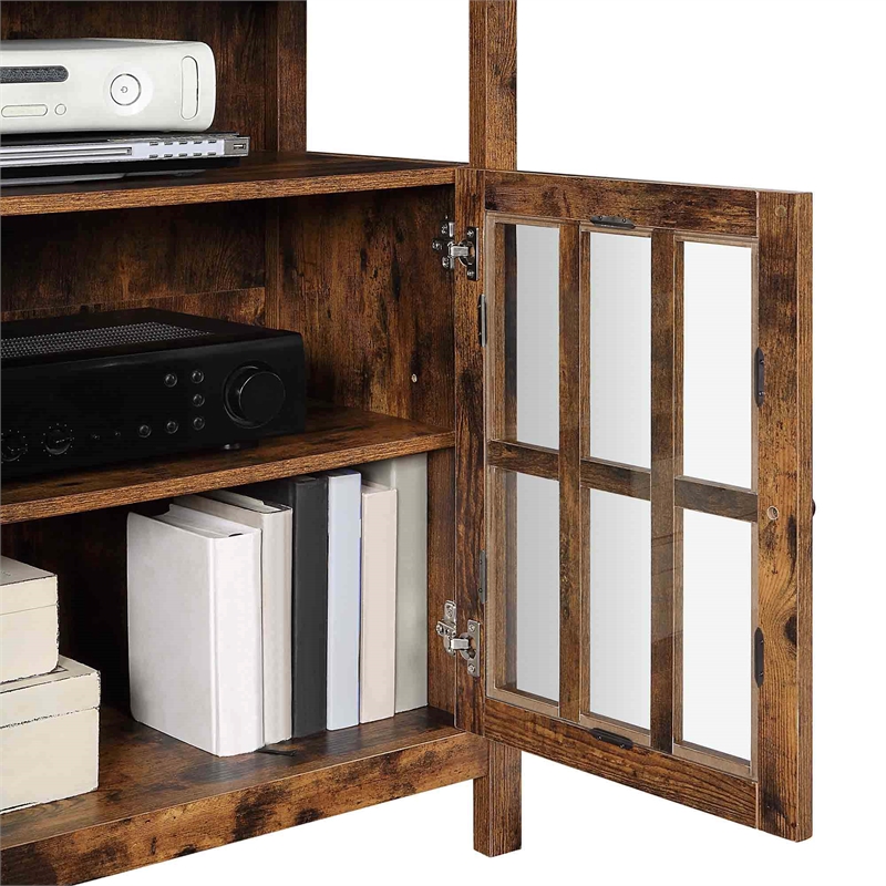 Pemberly Row TV Stand with Storage Cabinets in Brown Wood Finish