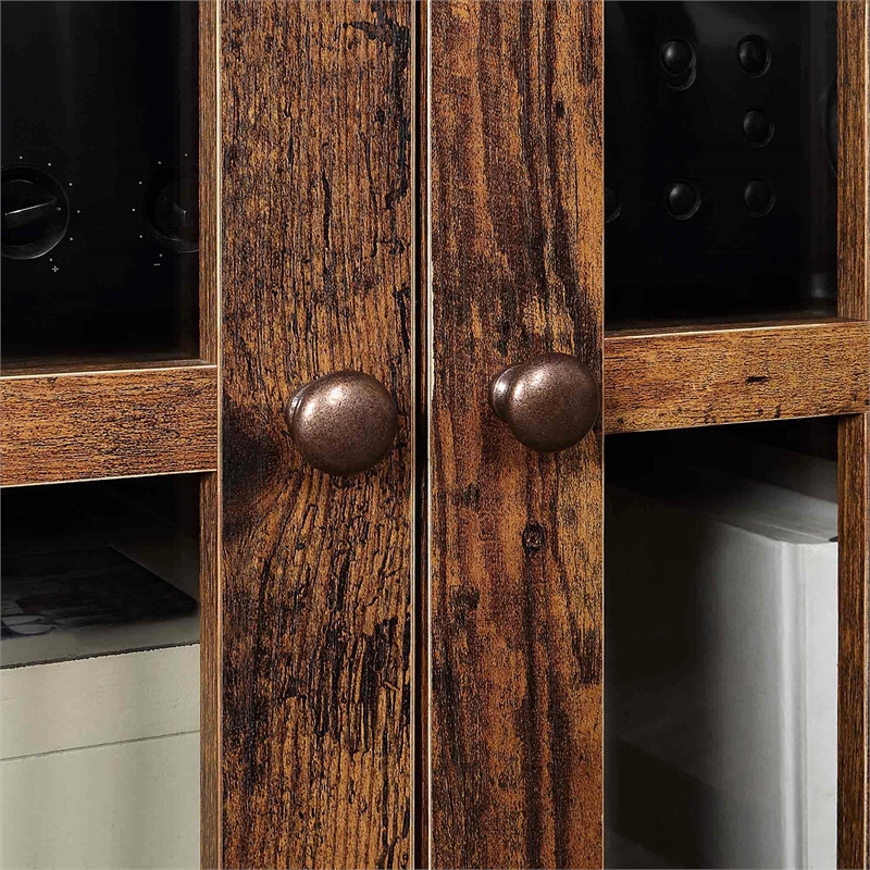 Pemberly Row TV Stand with Storage Cabinets in Brown Wood Finish