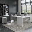 Pemberly Row Engineered Wood L-Shaped Bow Front Desk with Drawers - White & Gray