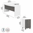 Pemberly Row Engineered Wood L-Shaped Bow Front Desk with Drawers - White & Gray
