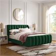 Pemberly Row Green Velvet King Upholstered Channel Tufted Bed