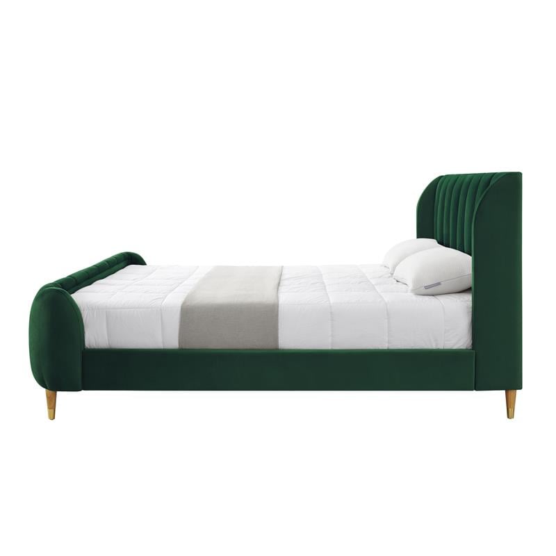 Pemberly Row Green Velvet King Upholstered Channel Tufted Bed