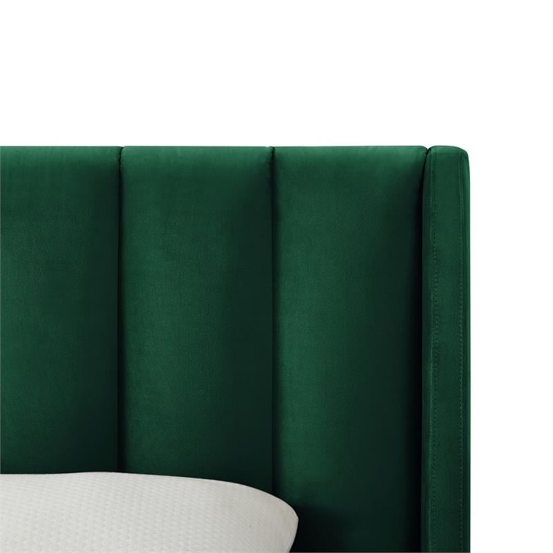 Pemberly Row Green Velvet King Upholstered Channel Tufted Bed
