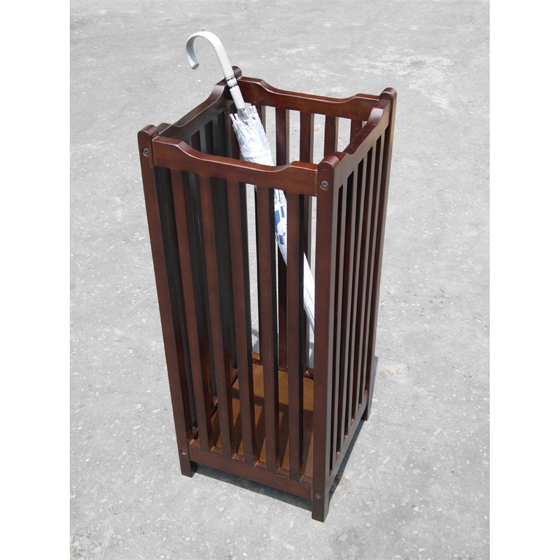 Pemberly Row Mahogany Solid and Veneer Umbrella Stand in Dark Brown