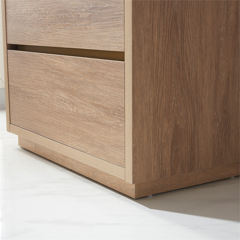 Pemberly Row Single Sink Bathroom Vanity Natural Oak Wood White Top - No Mirror