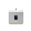Pemberly Row Single Sink Bathroom Vanity Natural Oak Wood White Top - No Mirror