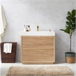 Pemberly Row Single Sink Bathroom Vanity Natural Oak Wood White Top - No Mirror