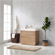 Pemberly Row Single Sink Bathroom Vanity Natural Oak Wood White Top - No Mirror