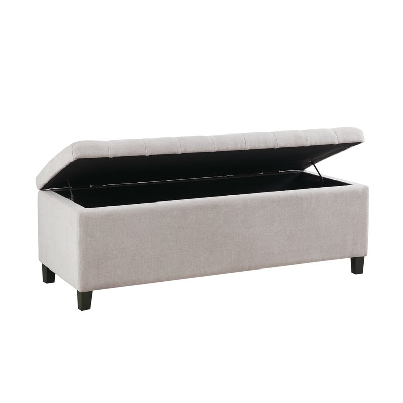 Pemberly Row Solid Wood and Polyester Storage Bench in Natural/Black