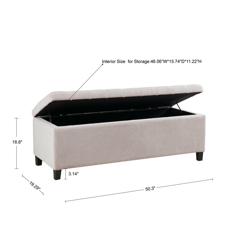 Pemberly Row Solid Wood and Polyester Storage Bench in Natural/Black