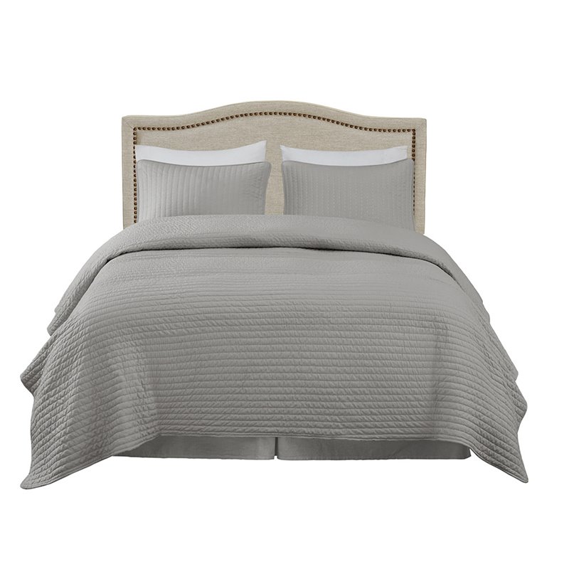 Pemberly Row Polyester Fabric and Metal Queen Size Headboard in Black/Cream