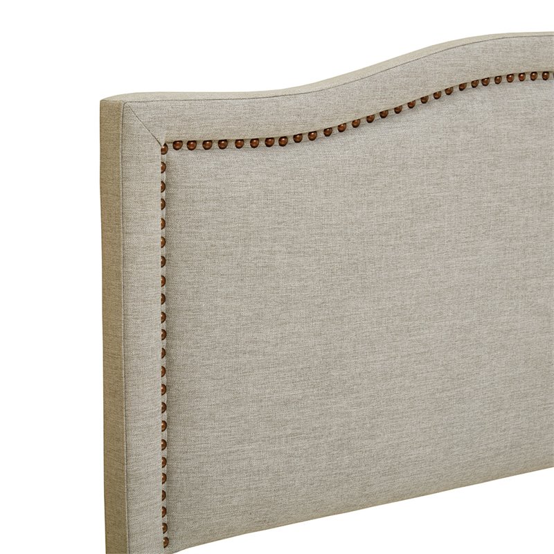 Pemberly Row Polyester Fabric and Metal Queen Size Headboard in Black/Cream