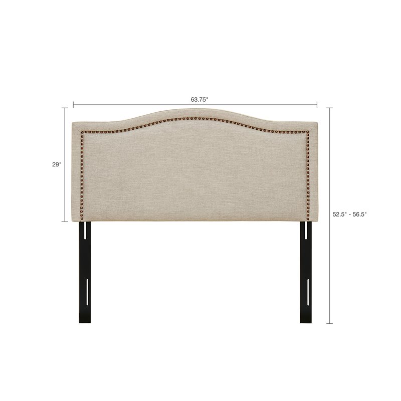 Pemberly Row Polyester Fabric and Metal Queen Size Headboard in Black/Cream