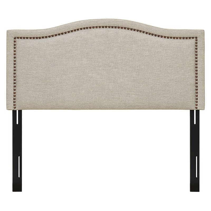Pemberly Row Polyester Fabric and Metal Queen Size Headboard in Black/Cream