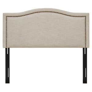 Pemberly Row Polyester Fabric and Metal Queen Size Headboard in Black/Cream
