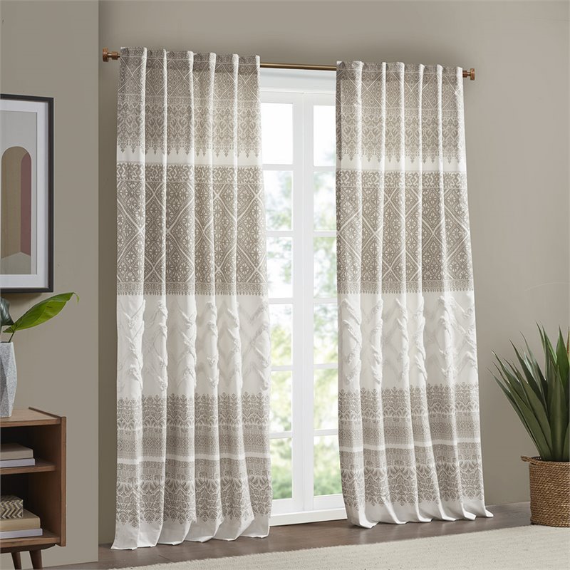 Pemberly Row Cotton Printed Window Curtain Panel with Lining in Beige