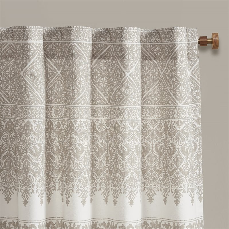 Pemberly Row Cotton Printed Window Curtain Panel with Lining in Beige
