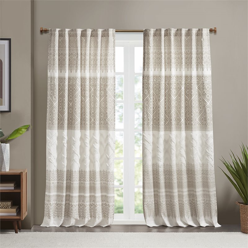 Pemberly Row Cotton Printed Window Curtain Panel with Lining in Beige