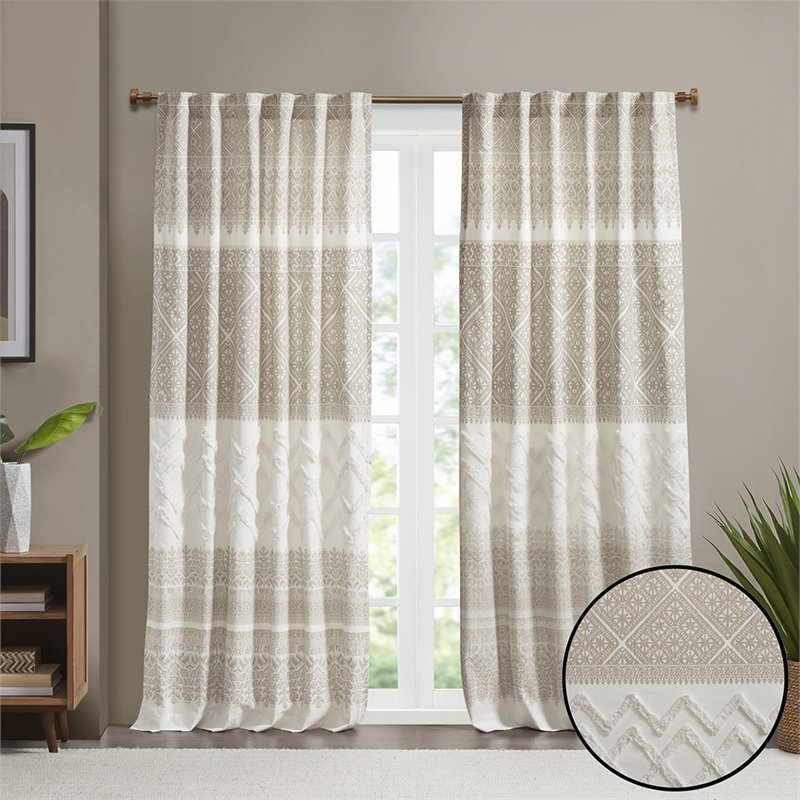 Pemberly Row Cotton Printed Window Curtain Panel with Lining in Beige