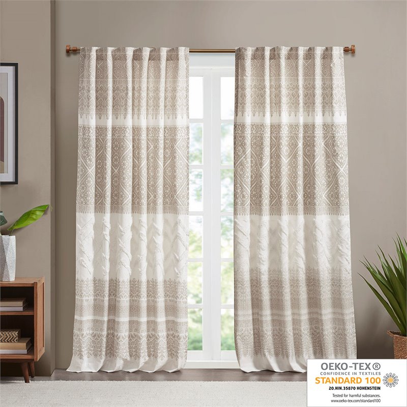 Pemberly Row Cotton Printed Window Curtain Panel with Lining in Beige