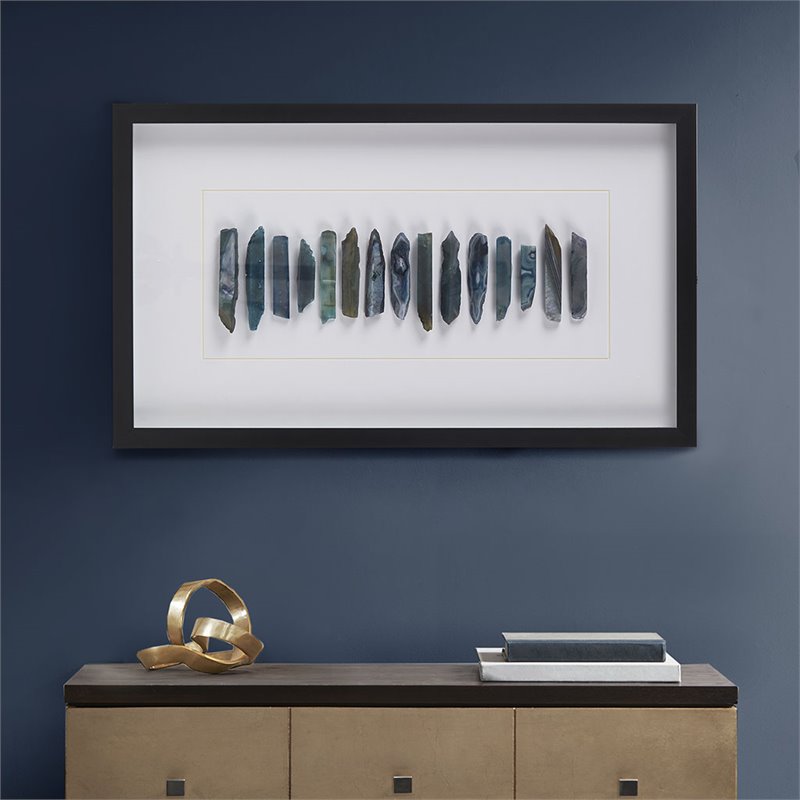 Pemberly Row Stones Real Natural Agate Framed Shadowbox in Blue