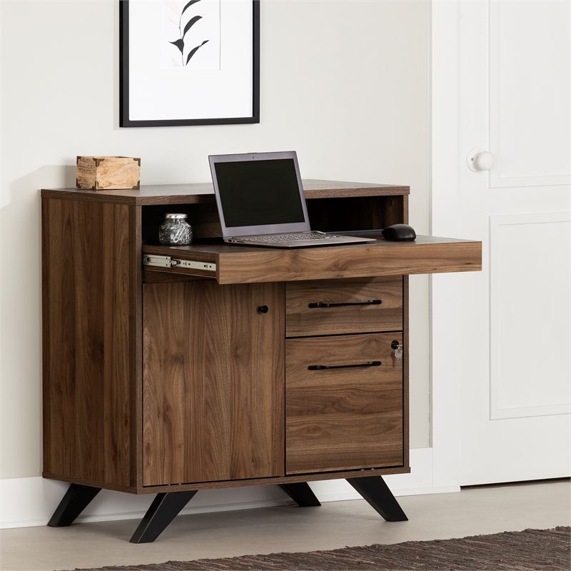 Pemberly Row Contemporary Multi-function Secretary Desk in Brown