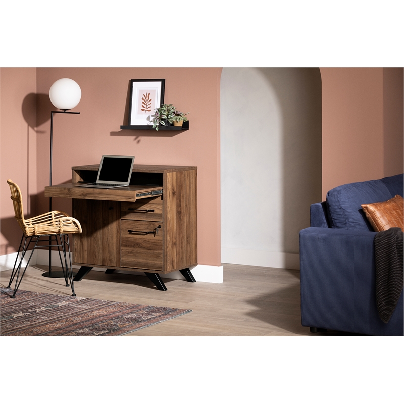 Pemberly Row Contemporary Multi-function Secretary Desk in Brown