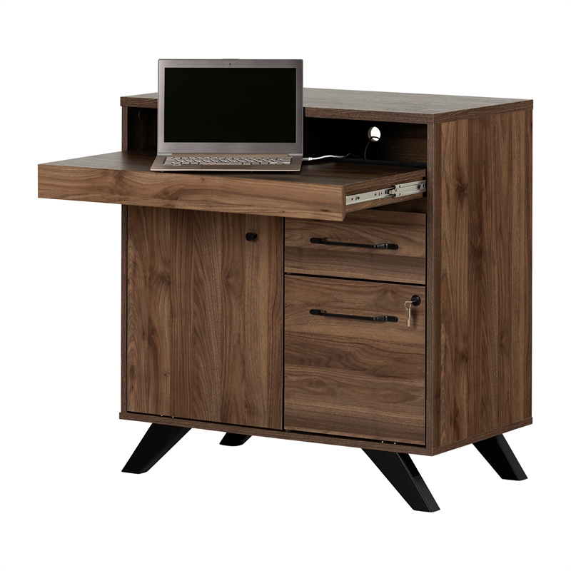 Pemberly Row Contemporary Multi-function Secretary Desk in Brown