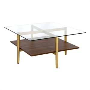 Pemberly Row Contemporary Metal 32&quot Gold / Brown Coffee Table