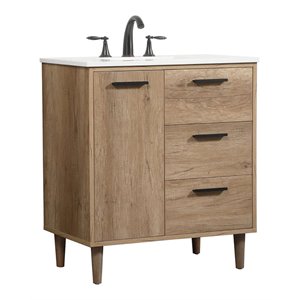 Pemberly Row 30&quot Aluminum MDF Single Bathroom Vanity in Natural Oak
