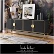 Pemberly Row Contemporary Wood Sideboard in Black / Gold Finish
