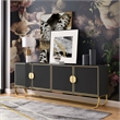 Pemberly Row Contemporary Wood Sideboard in Black / Gold Finish