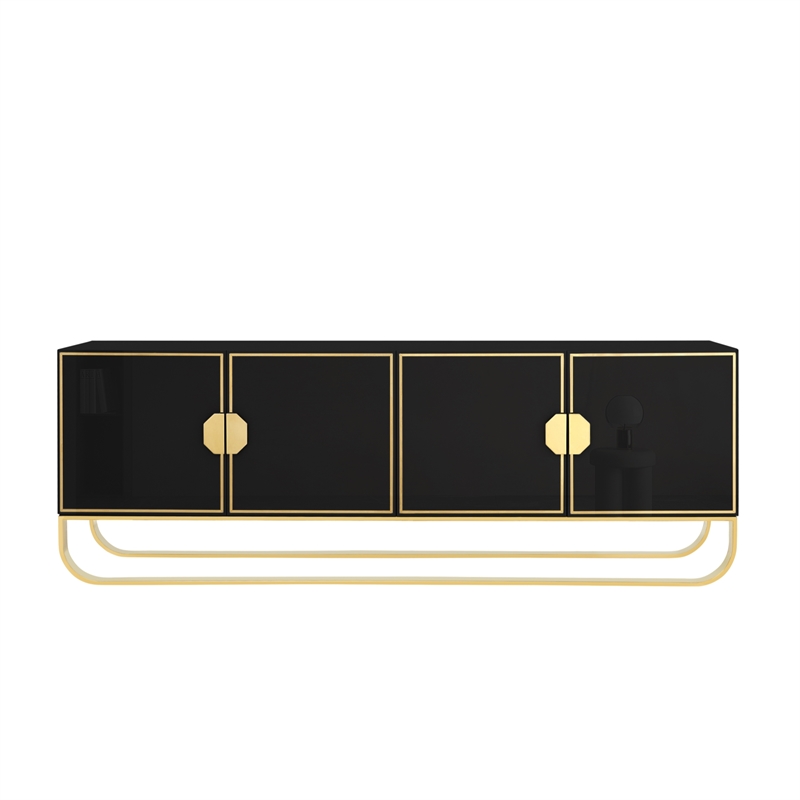 Pemberly Row Contemporary Wood Sideboard in Black / Gold Finish
