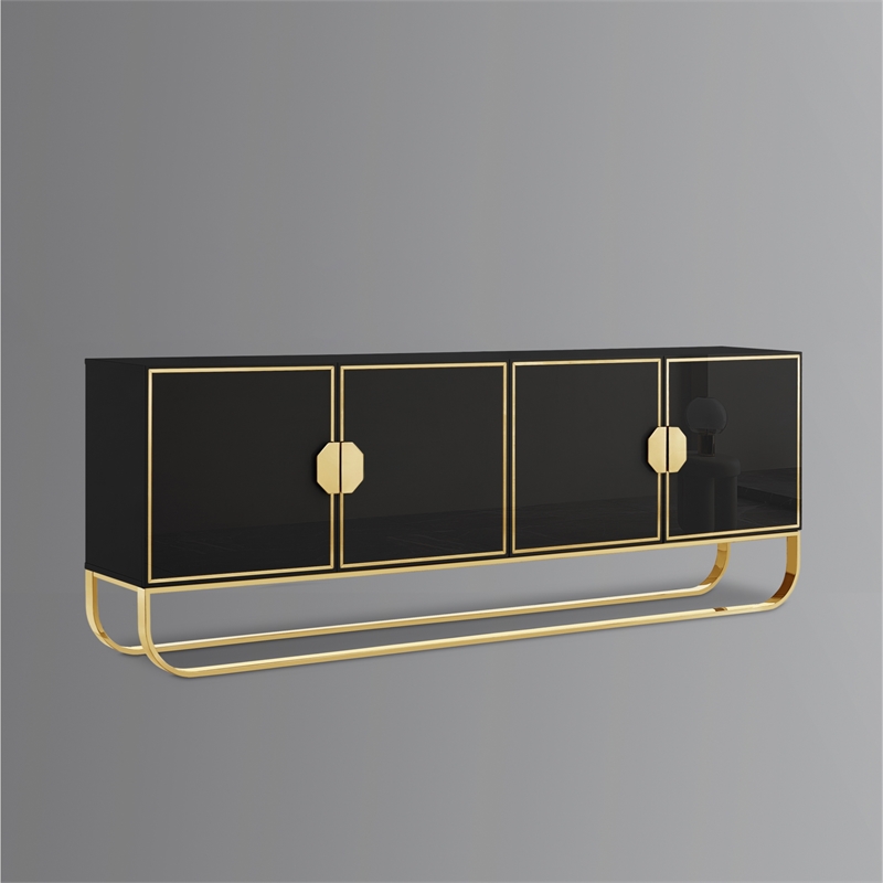 Pemberly Row Contemporary Wood Sideboard in Black / Gold Finish