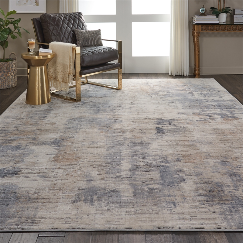 Pemberly Row Rustic Textures Fabric Indoor Rug in Beige & Gray Painterly