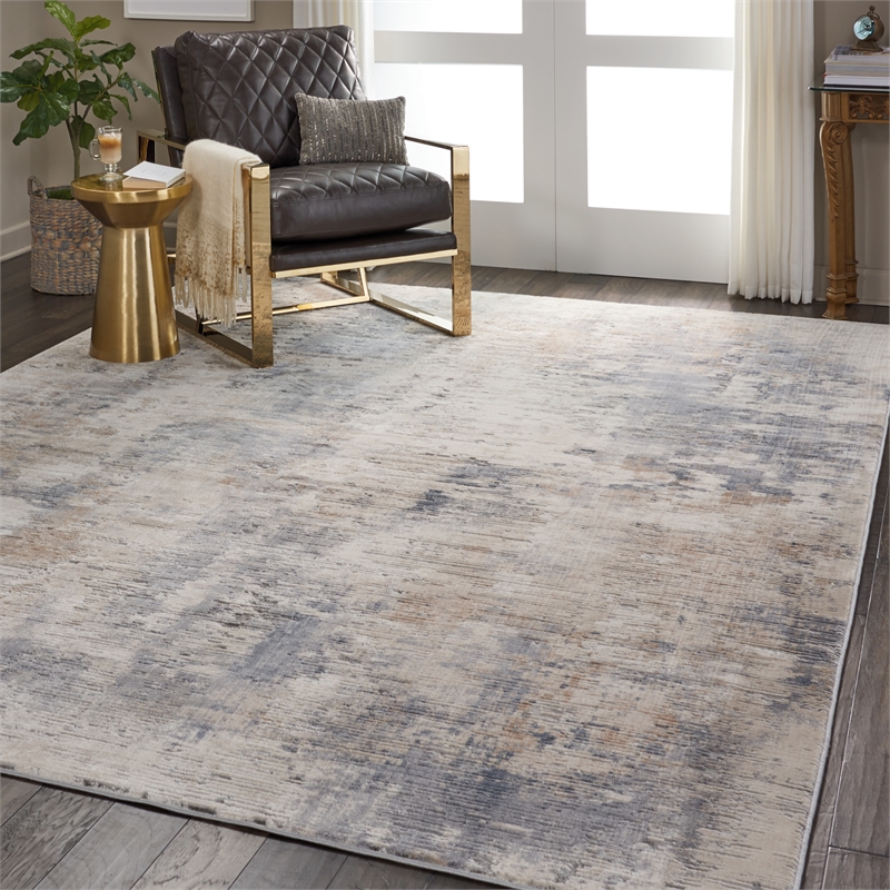 Pemberly Row Rustic Textures Fabric Indoor Rug in Beige & Gray Painterly