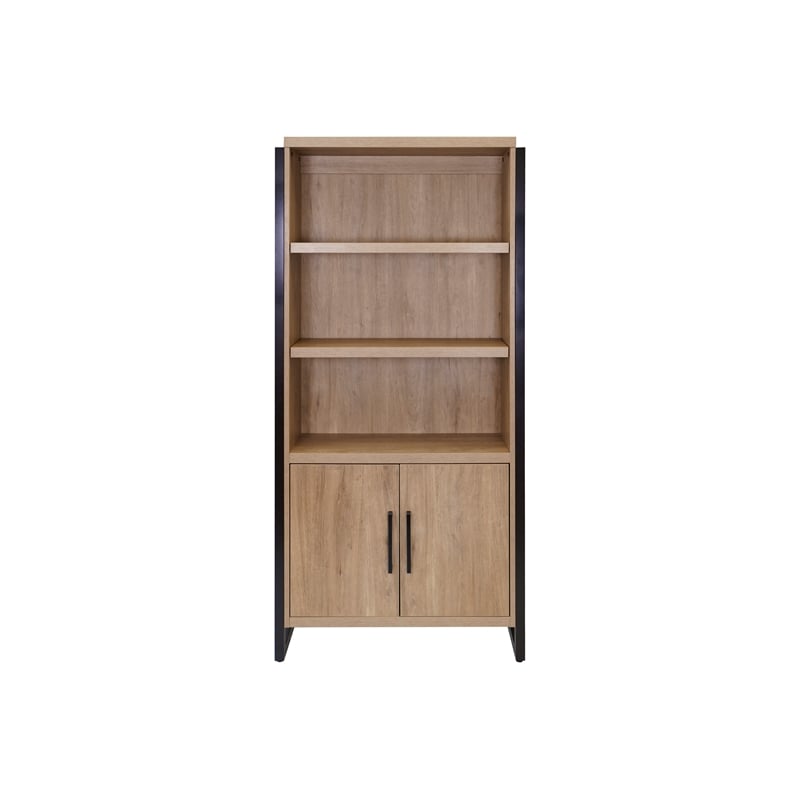 Pemberly Row Wood Laminate Bookcase With Doors Fully Assembled Light Brown
