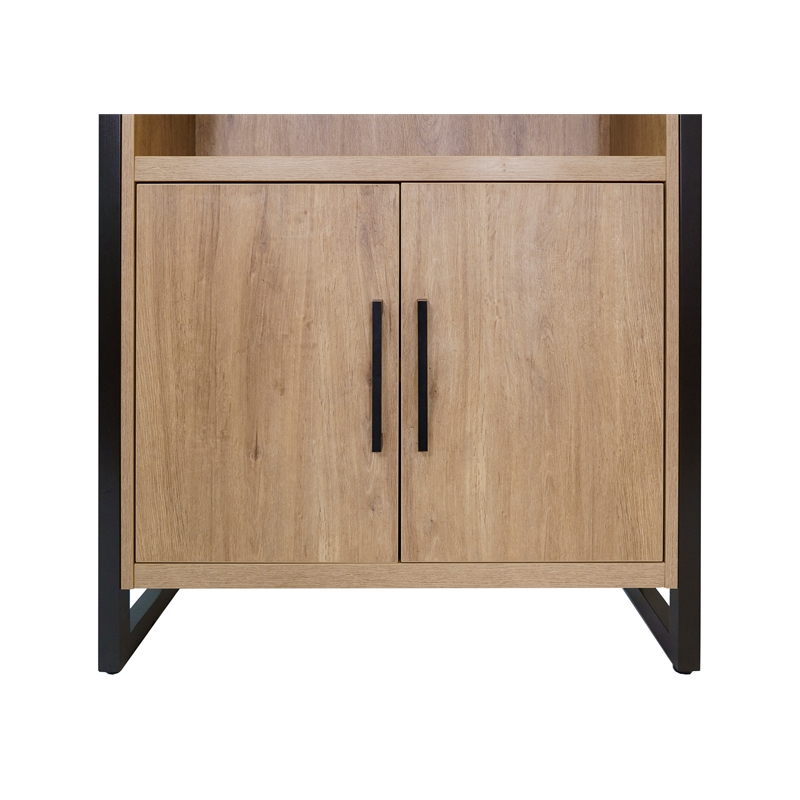 Pemberly Row Wood Laminate Bookcase With Doors Fully Assembled Light Brown