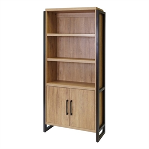 Pemberly Row Wood Laminate Bookcase With Doors Fully Assembled Light Brown