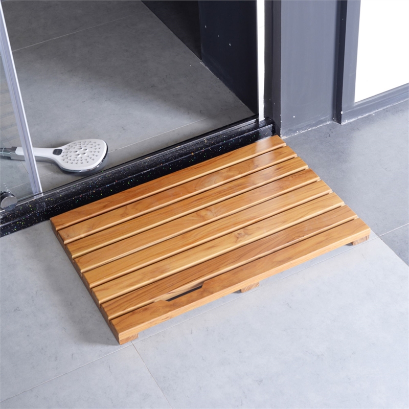 Pemberly Row Teak Shower Mat Non-Slip - Sturdy Waterproof Wooden Floor Mat