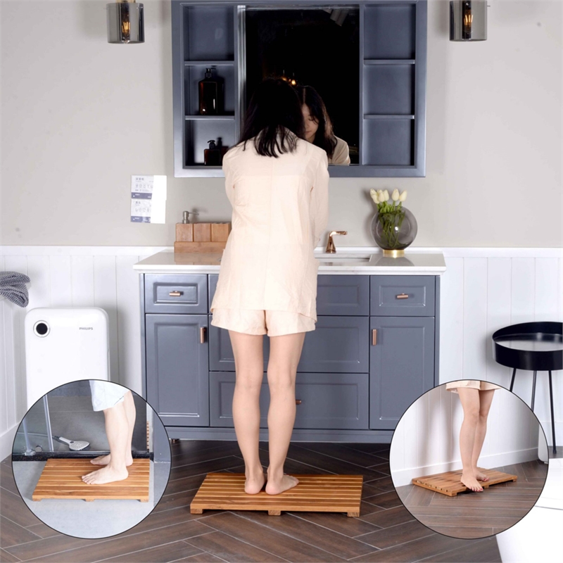 Pemberly Row Teak Shower Mat Non-Slip - Sturdy Waterproof Wooden Floor Mat