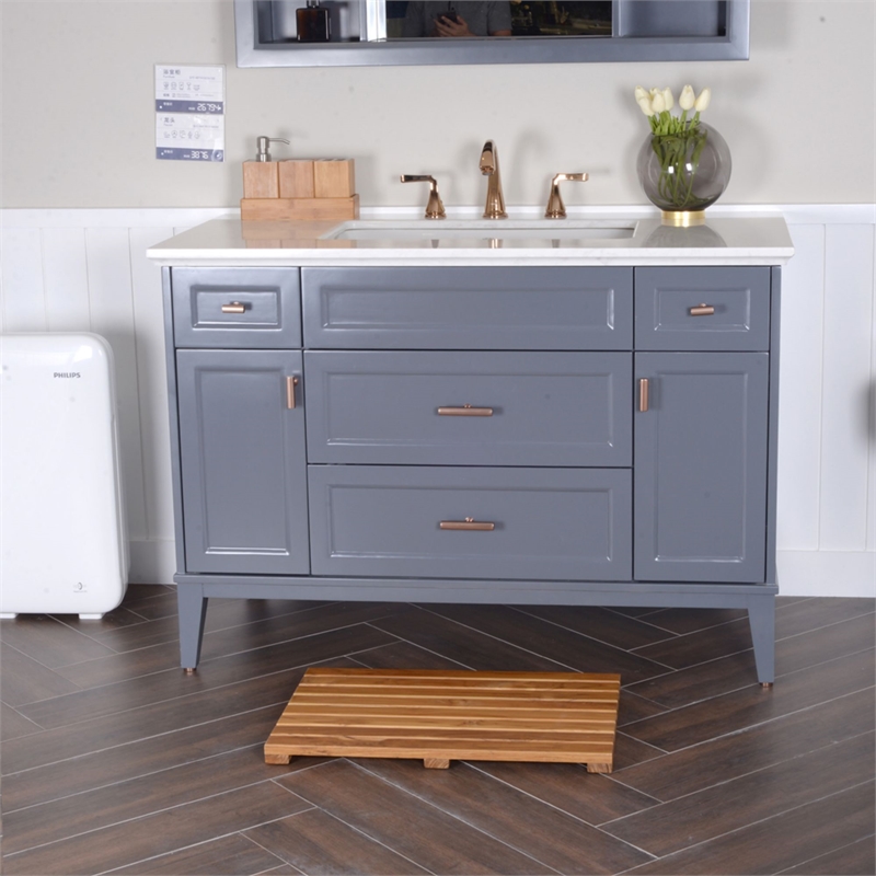 Pemberly Row Teak Shower Mat Non-Slip - Sturdy Waterproof Wooden Floor Mat