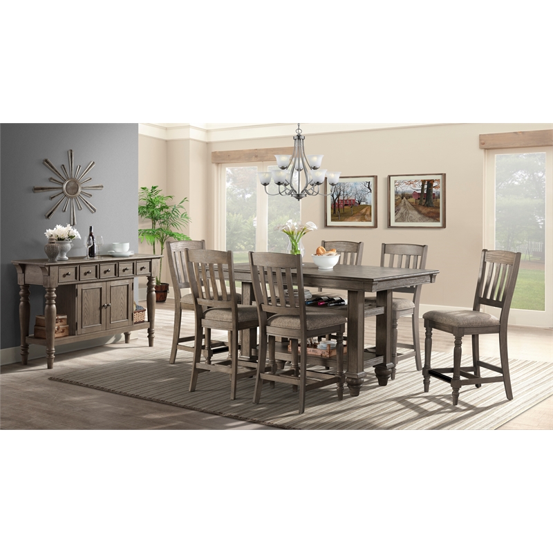 Pemberly Row Traditional Wood Counter Table in Roasted Oak Fiish