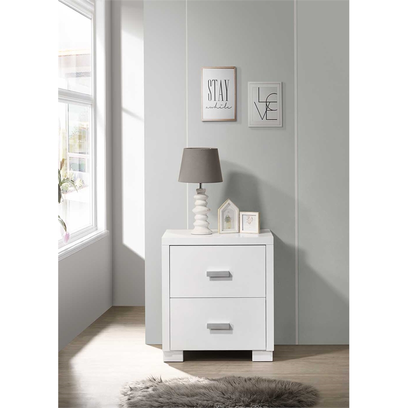 Pemberly Row Contemporary Solid Wood Two Drawer Nightstand in White