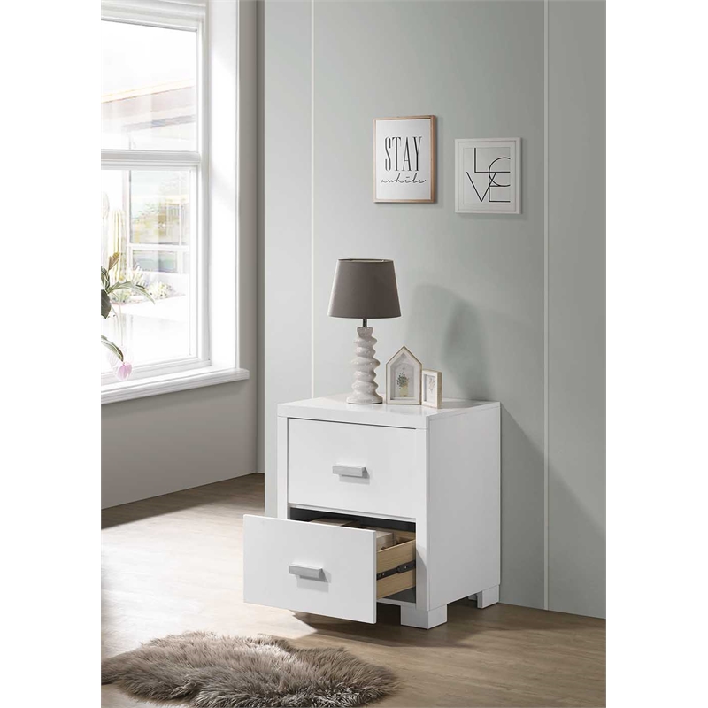 Pemberly Row Contemporary Solid Wood Two Drawer Nightstand in White
